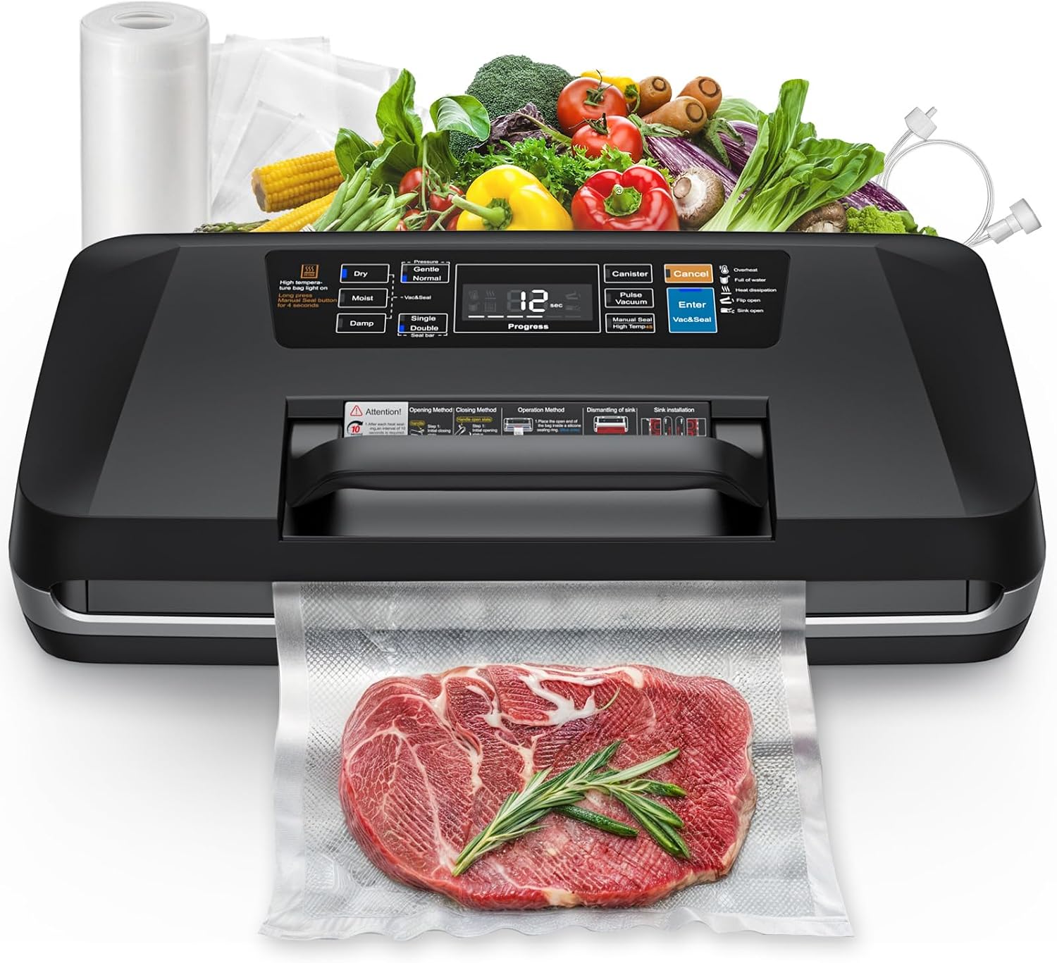 Food Vacuum Sealer - 230W 95KPa Vacuum Sealer, 10-in-1 Food
