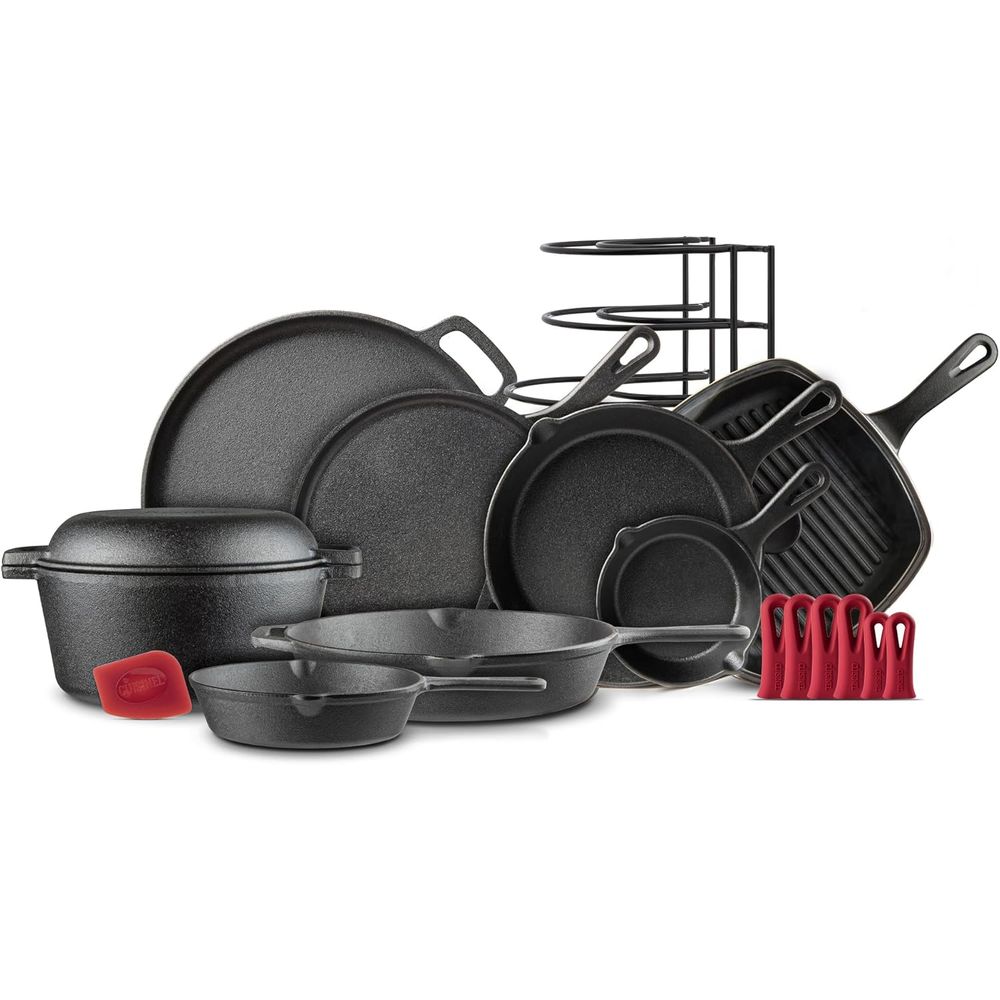 Cast Iron Skillet - 18-Piece Cast Iron Cookware Set -