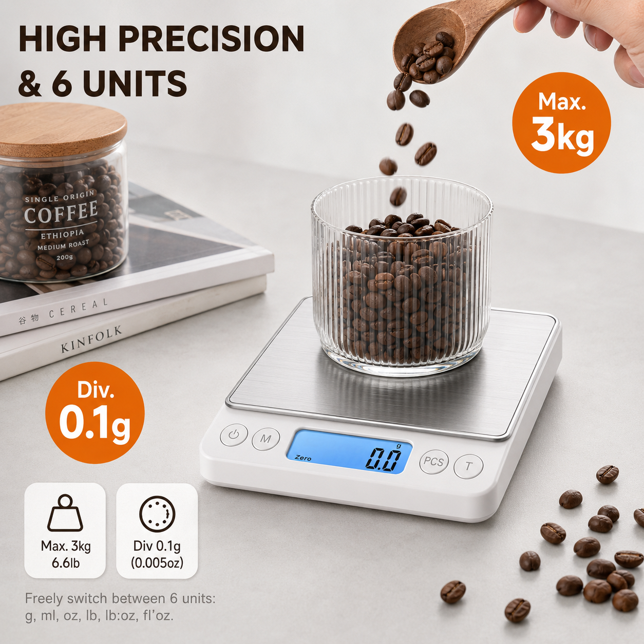 Kitchen Timer Digital - Digital Coffee Scale with Timer LED