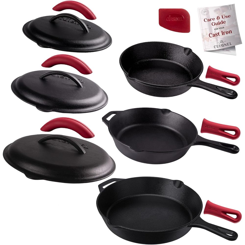 Cast Iron Skillet - Triple-Size Pre-Seasoned Cast Iron Skillet Set