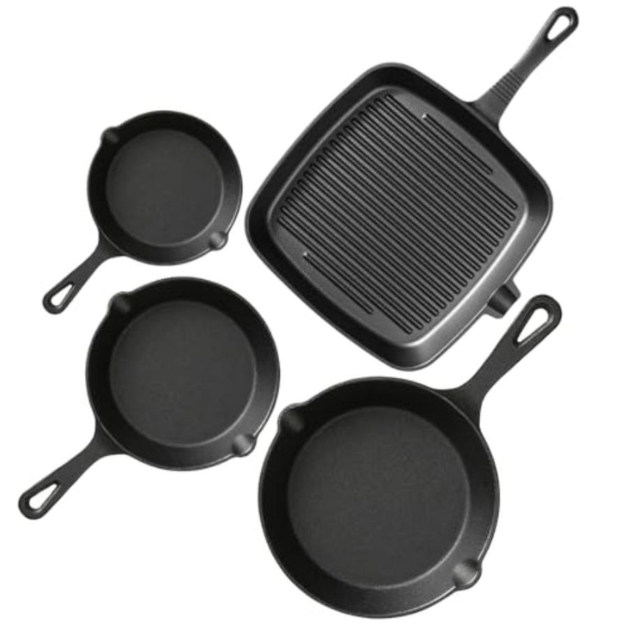 Cast Iron Skillet - Pre-Seasoned Cast Iron Skillets, 4-Piece Durable