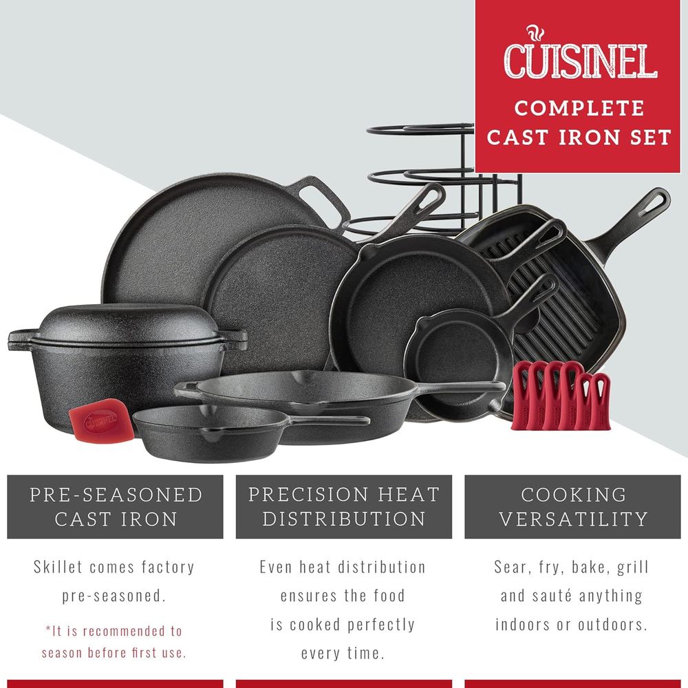 18-Piece Cast Iron Cookware Se - Cast Iron Skillet ulasan dan harga